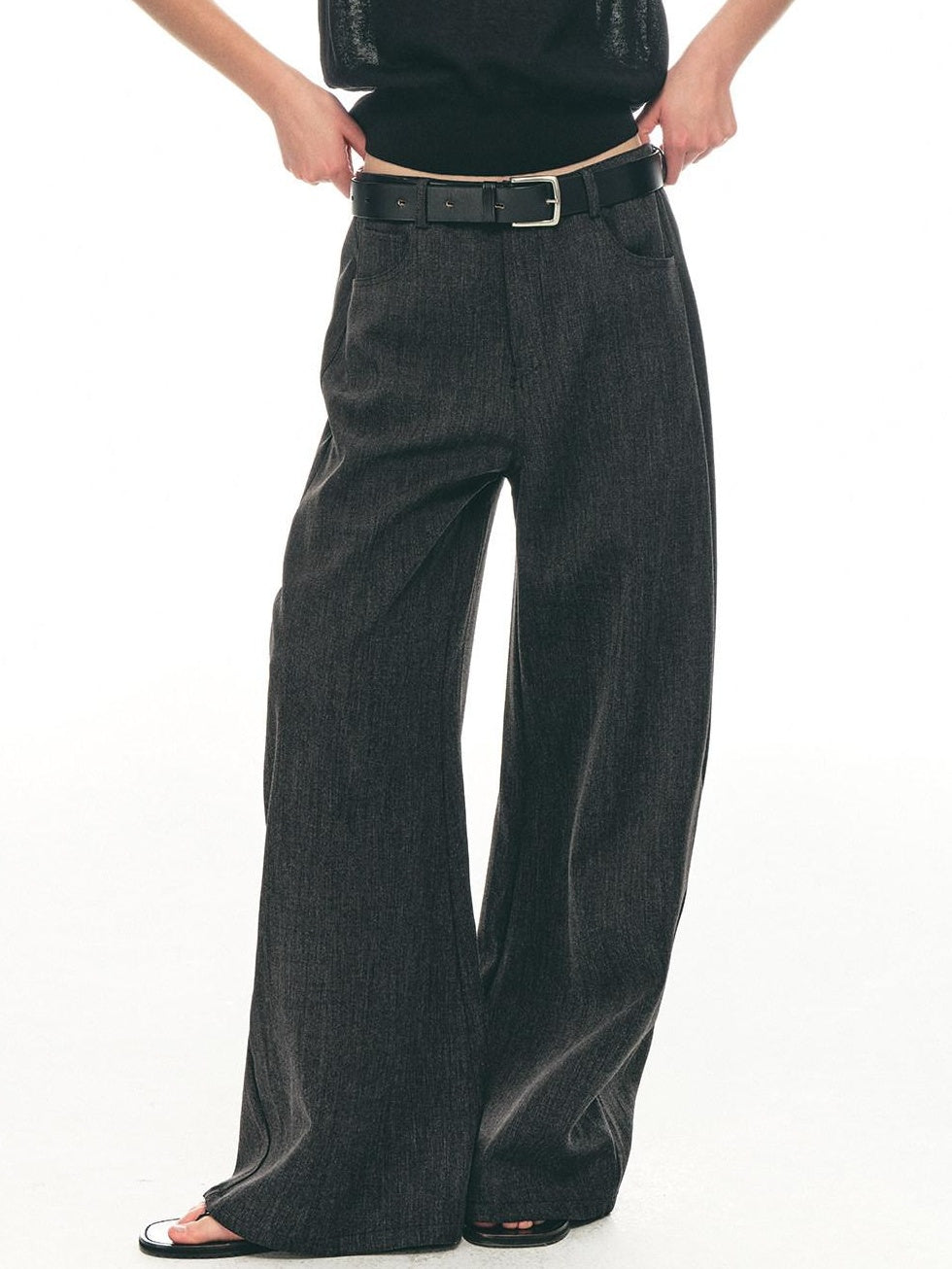 Country Moment High Waist Tailored Cleanfit Micro Stretch Neutral Dark Gray Wide Leg Pants