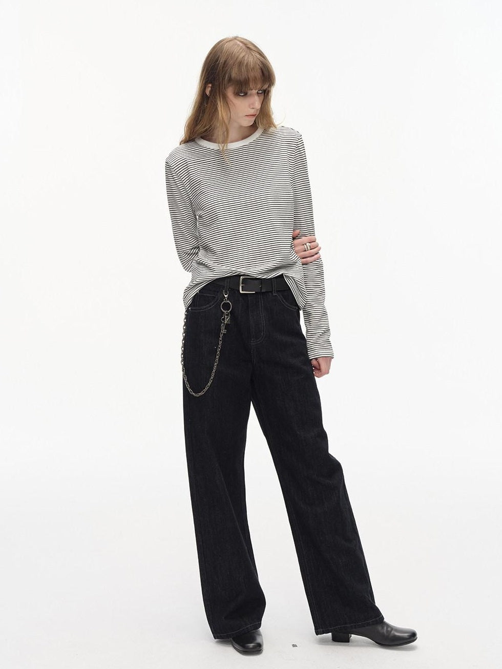 Country Moment Breathable Cotton Slim Fit Contrast Striped Crew Neck Women Long Sleeve T-Shirts