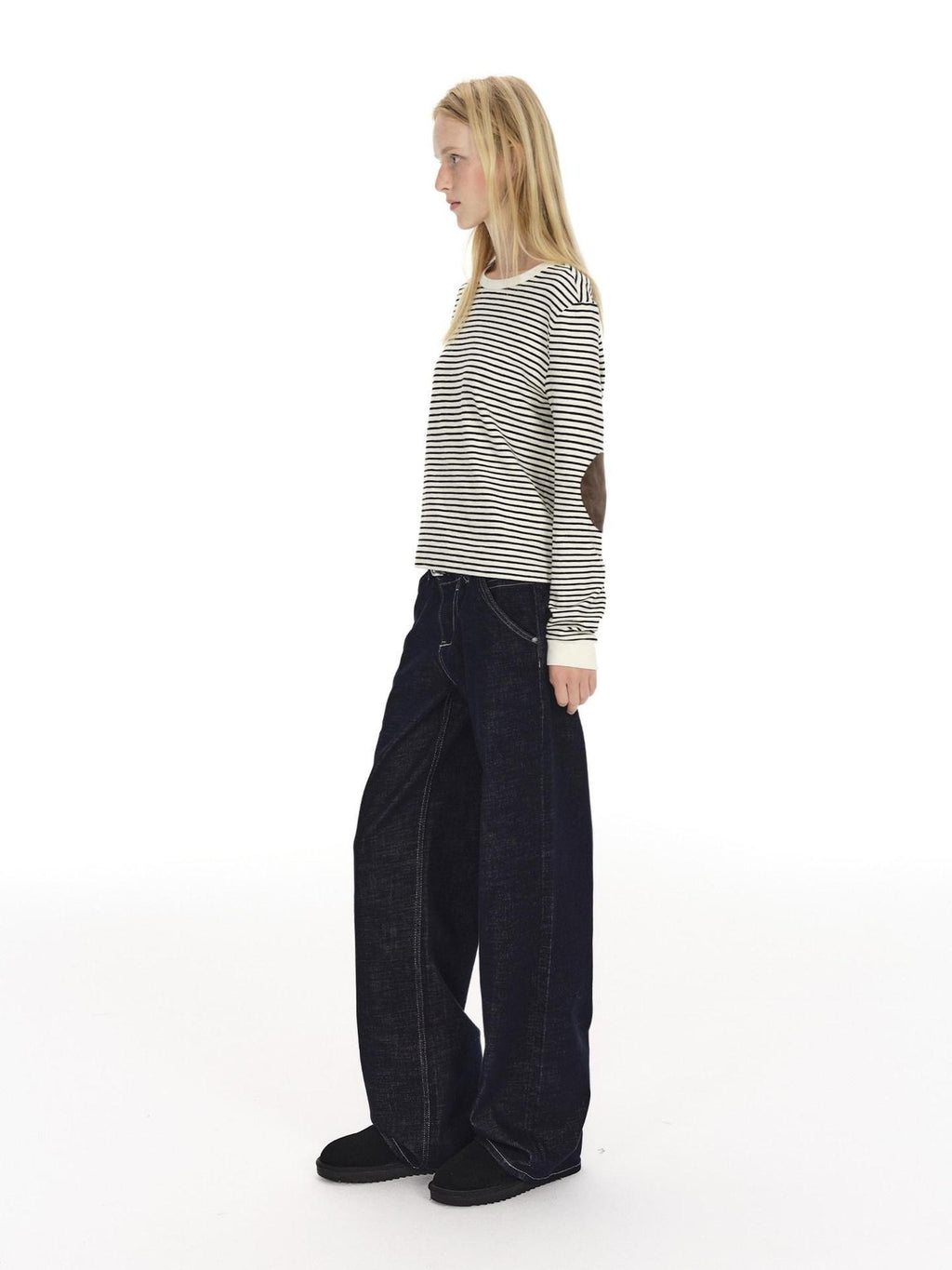 Country Moment Slimming Mid Rise Contrast Stitch Loose Unisex Blue Cotton Straight Leg Jeans