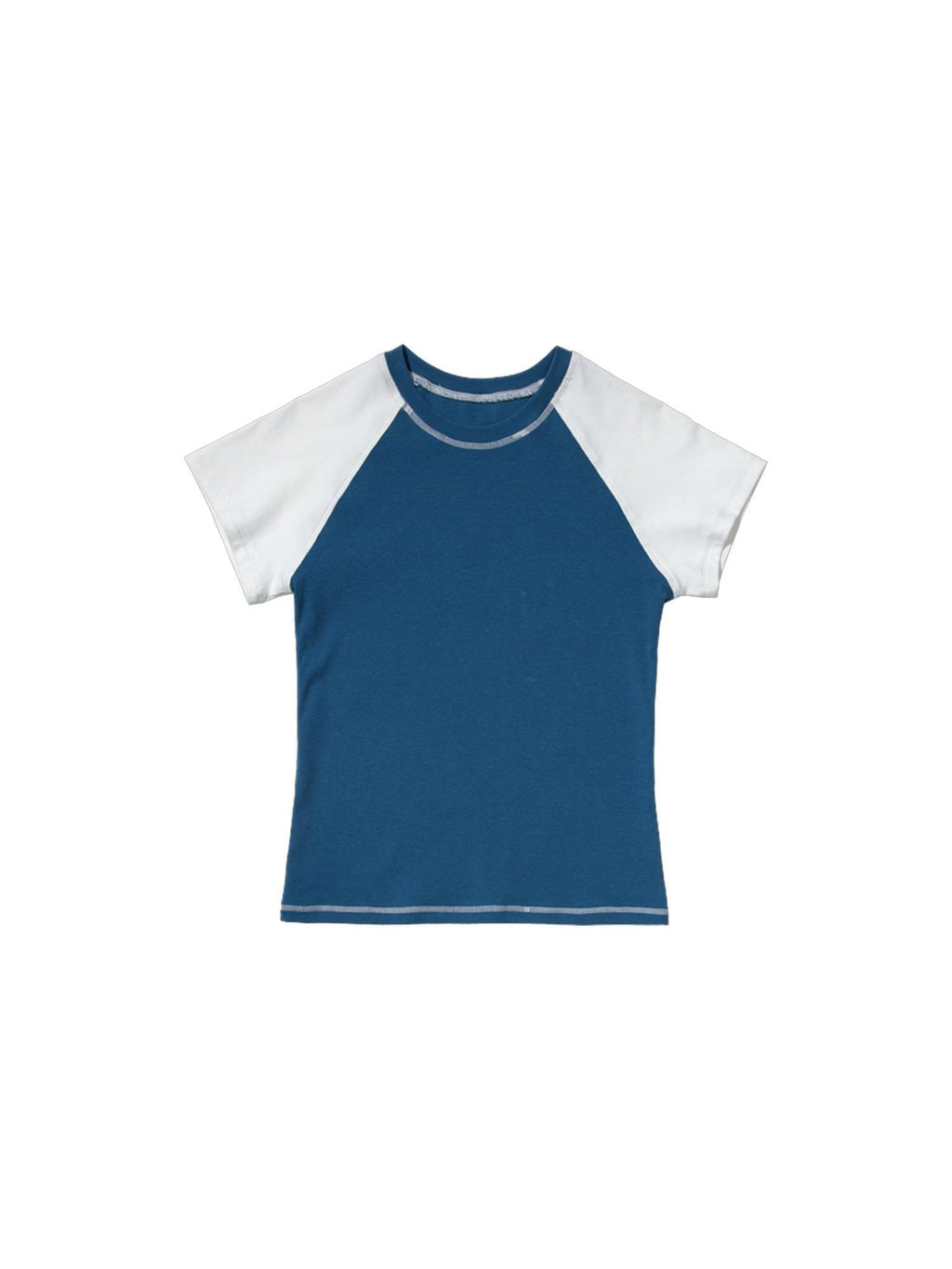 Country Moment Stretch Cotton Edgy Slim Fit Raglan Blue White Colorblock Short Sleeve T-Shirts