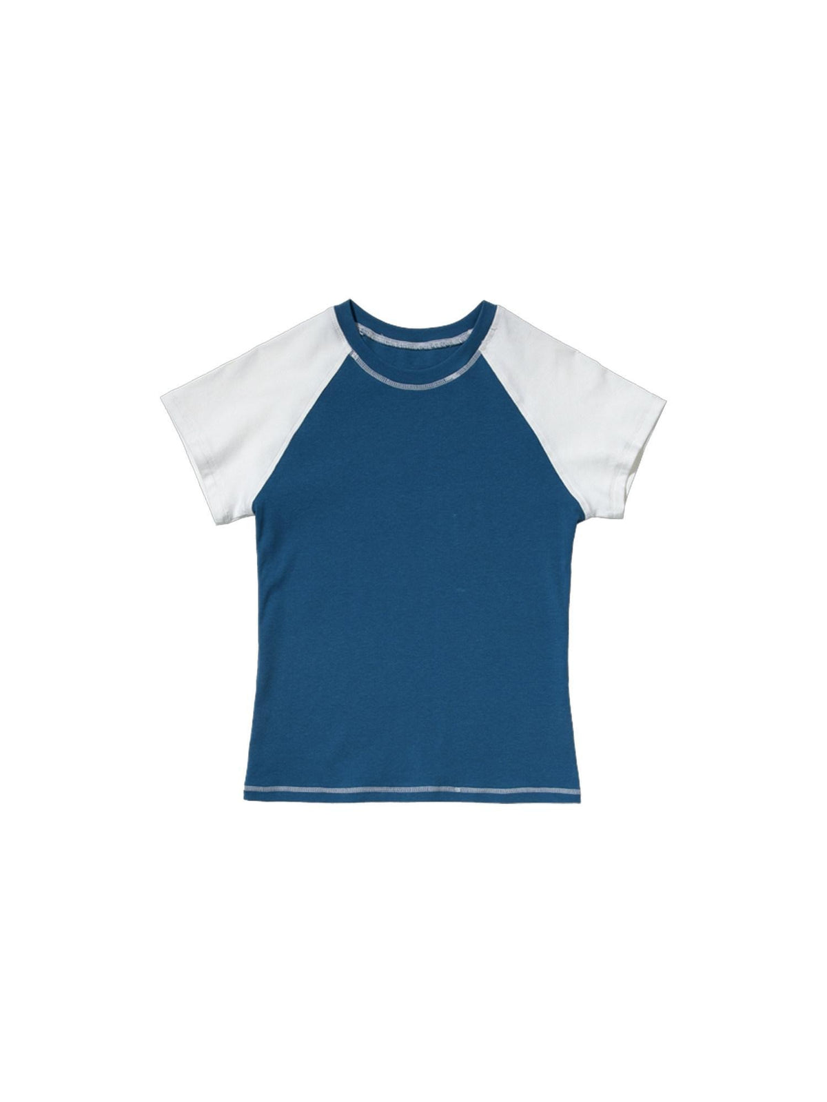 Country Moment Stretch Cotton Edgy Slim Fit Raglan Blue White Colorblock Short Sleeve T-Shirts