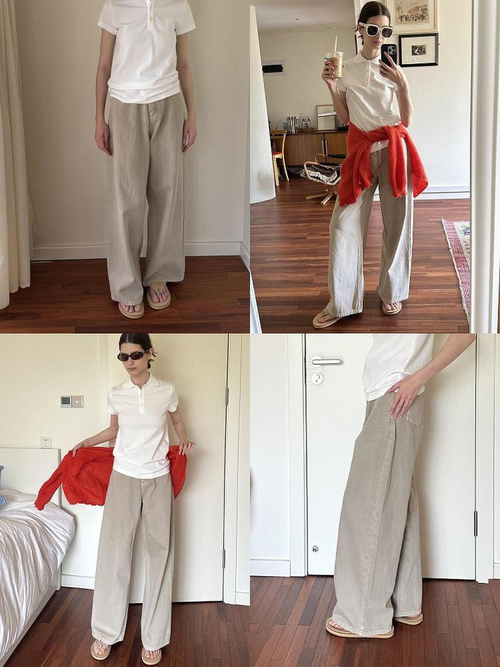 Country Moment Durable Washed Khaki Loose Natural Waist Casual Denim Wide Leg Jeans