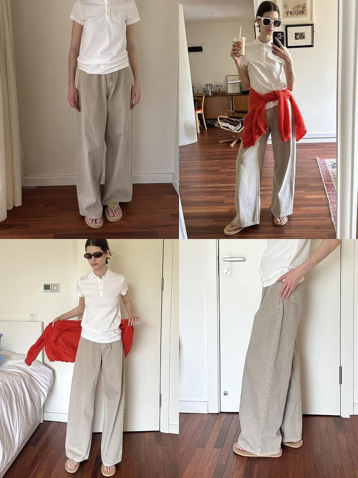Country Moment Durable Washed Khaki Loose Natural Waist Casual Denim Wide Leg Jeans