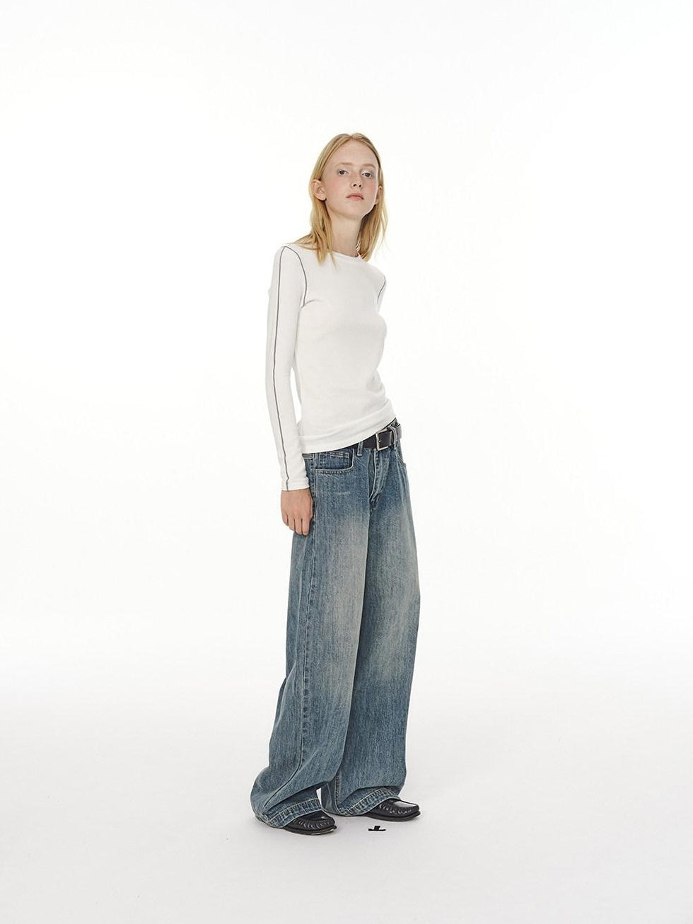 Country Moment High Waist Button Fly Non Stretch Blue Cotton Casual Youth Straight Leg Jeans