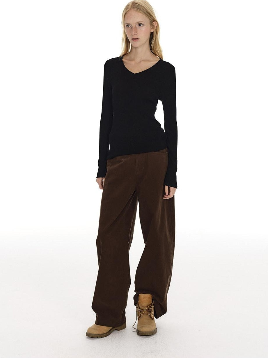 Country Moment Breathable Washed Cotton Relaxed Vintage Workwear Brown Straight Pants