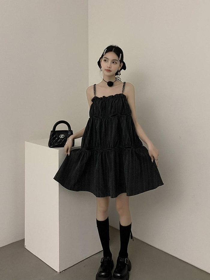 DDGIRL studio Shape Retaining Casual Patchwork Loose Waist A Line Cotton Blend Midi Dresses