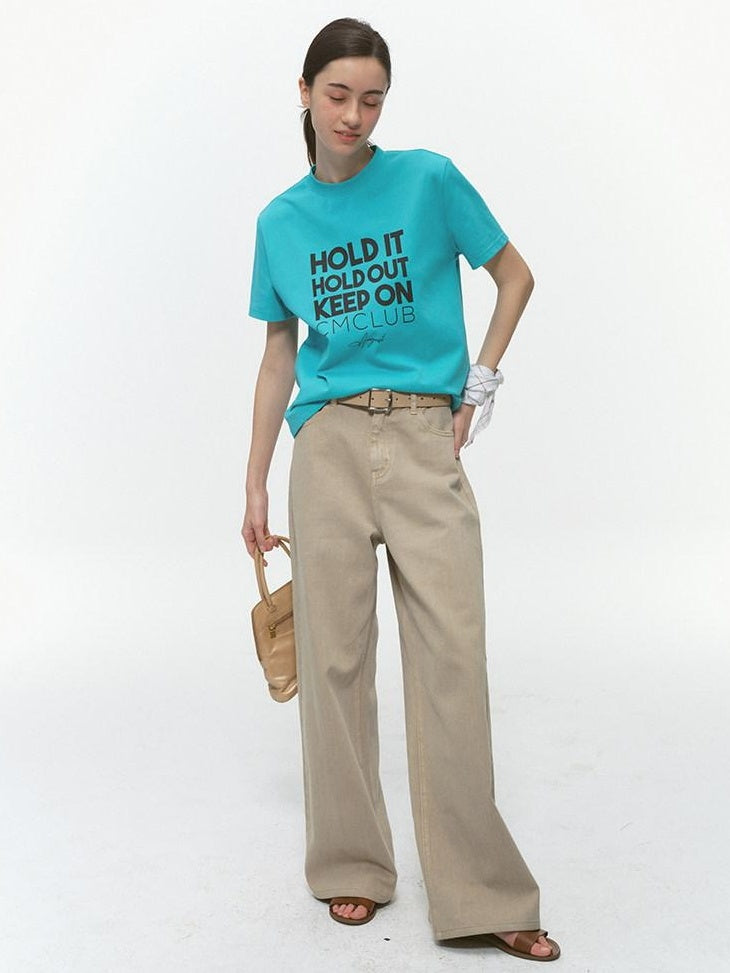 Country Moment Breathable Cotton Regular Fit Round Neck Letter Teal Short Sleeve T-Shirts