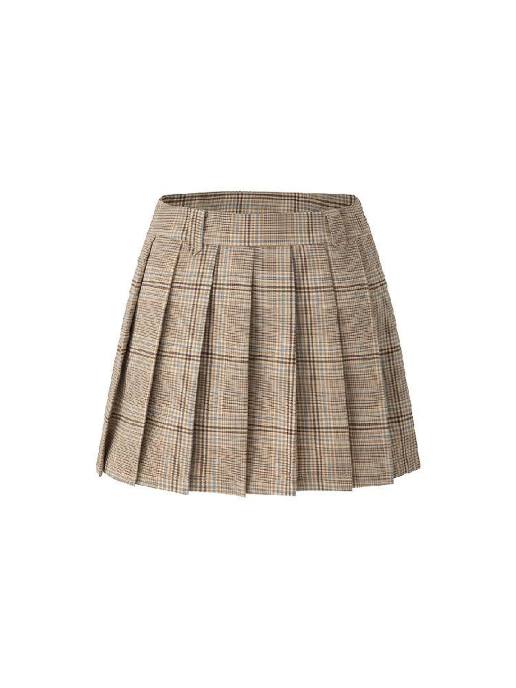 Country Moment High Waist Vintage Pleated A Line Khaki Plaid Casual Youth Polyester Mini Skirts