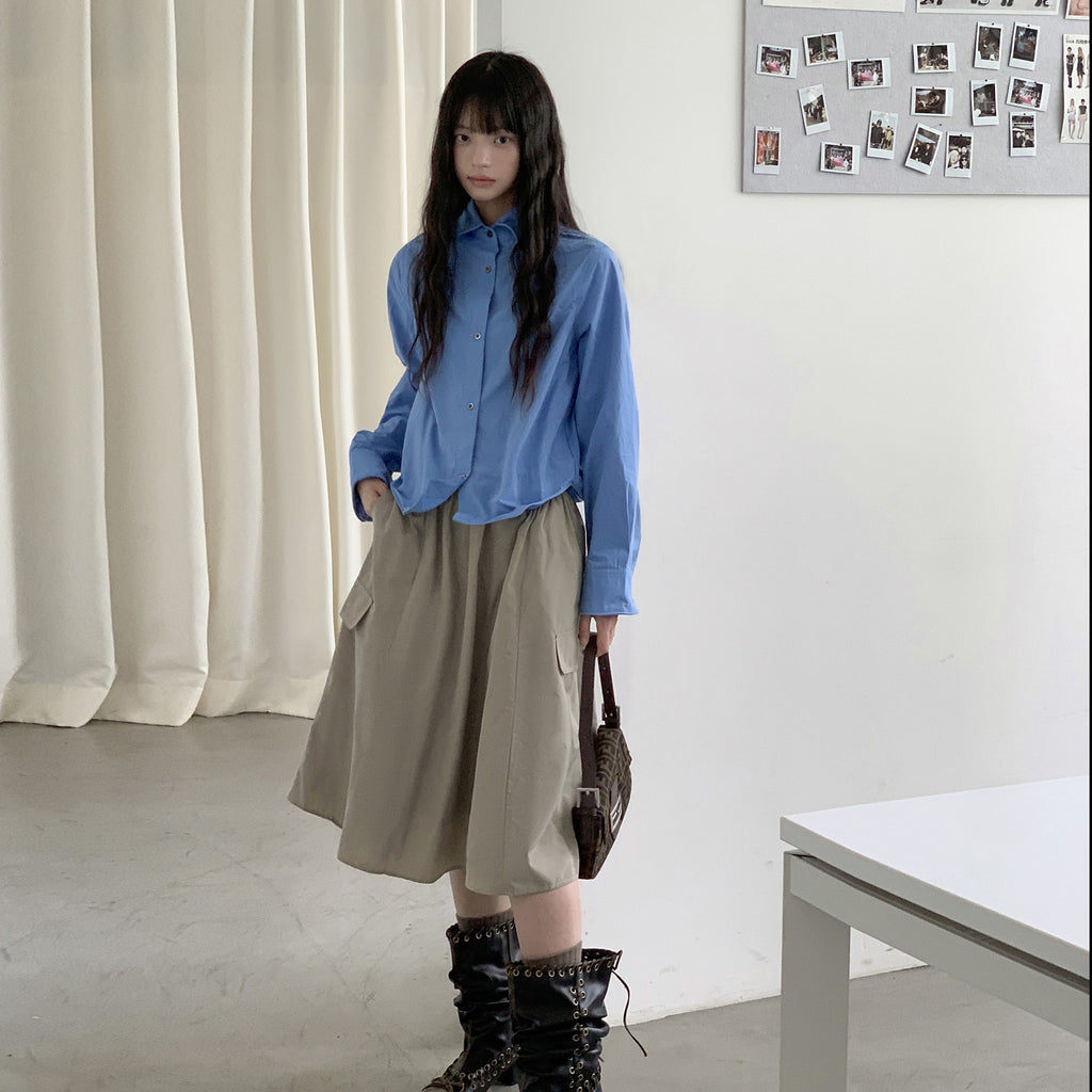DDGIRL_studio_Moisture_Wicking_Pure_Cotton_Relaxed_Polo_Collar_Button_Women_Blue_Blouses_MISSTT