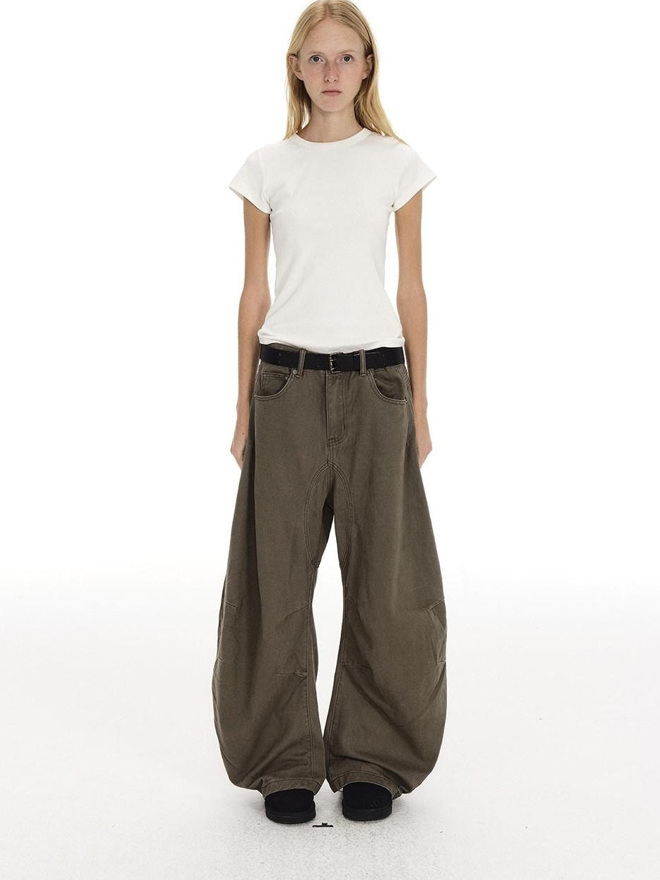 Country Moment Breathable Cotton Sculpted Mid Rise Casual Loose Black Brown Wide Leg Pants
