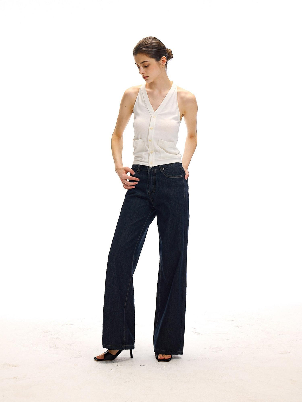 Country Moment High Rise Washed Relaxed Zip Fly Dark Navy Stretch Straight Leg Jeans