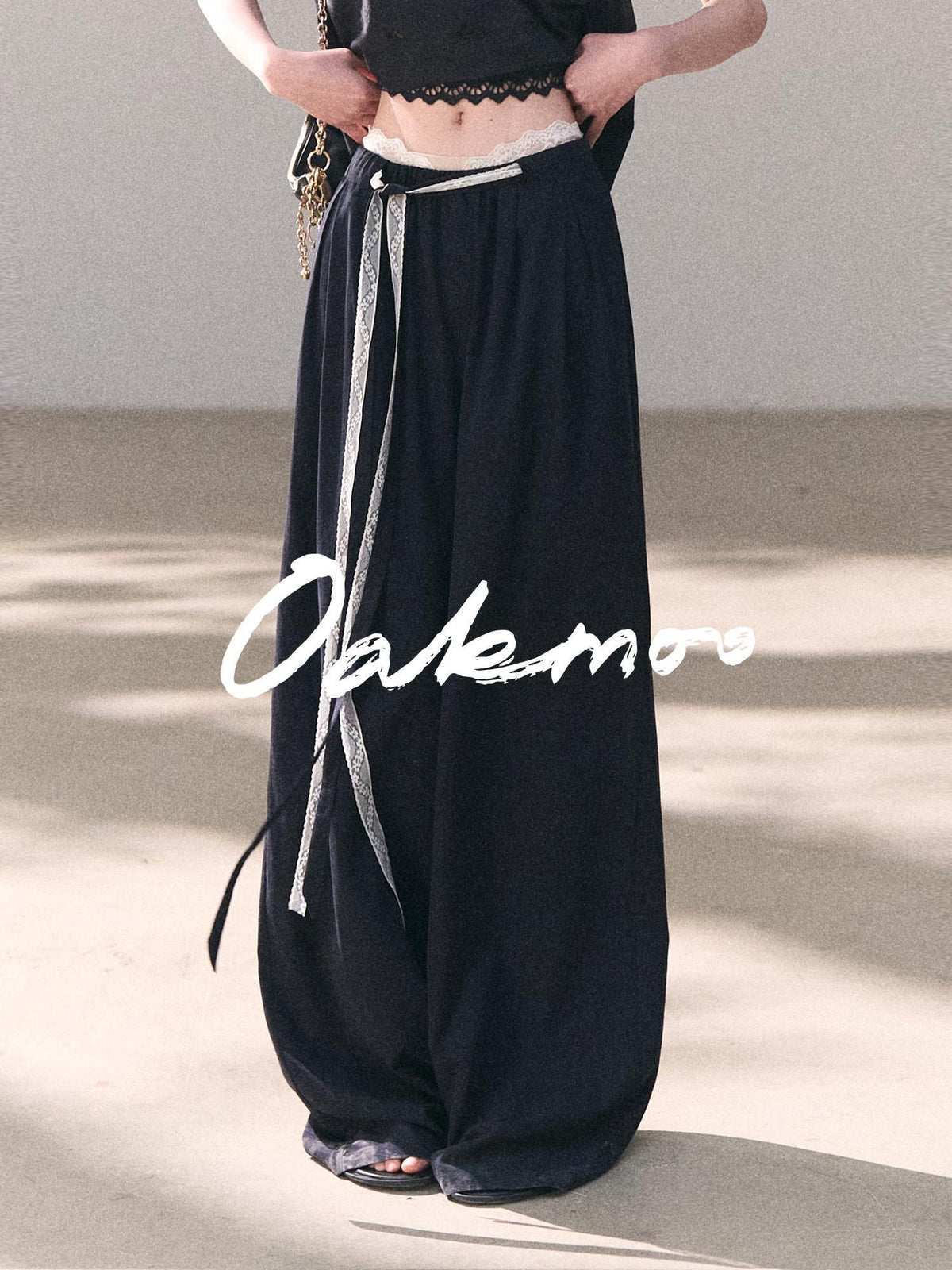7 OAKMOO Lyocell Linen Breathable Casual Natural Waist Straight Navy White Wide Leg Pants