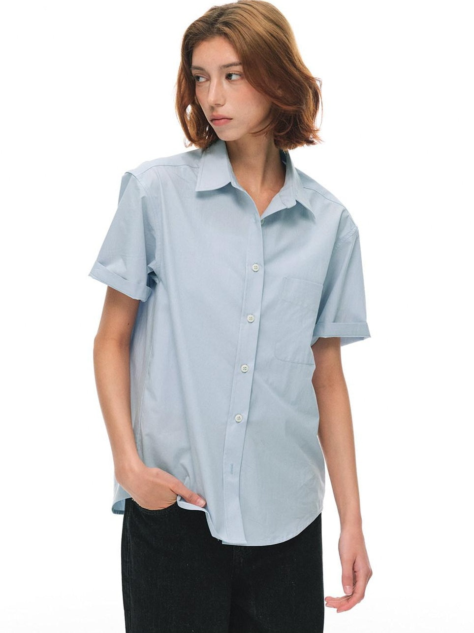 Country Moment Breathable 100% Cotton Loose Polo Collar Pocket Button Women Commute Shirts