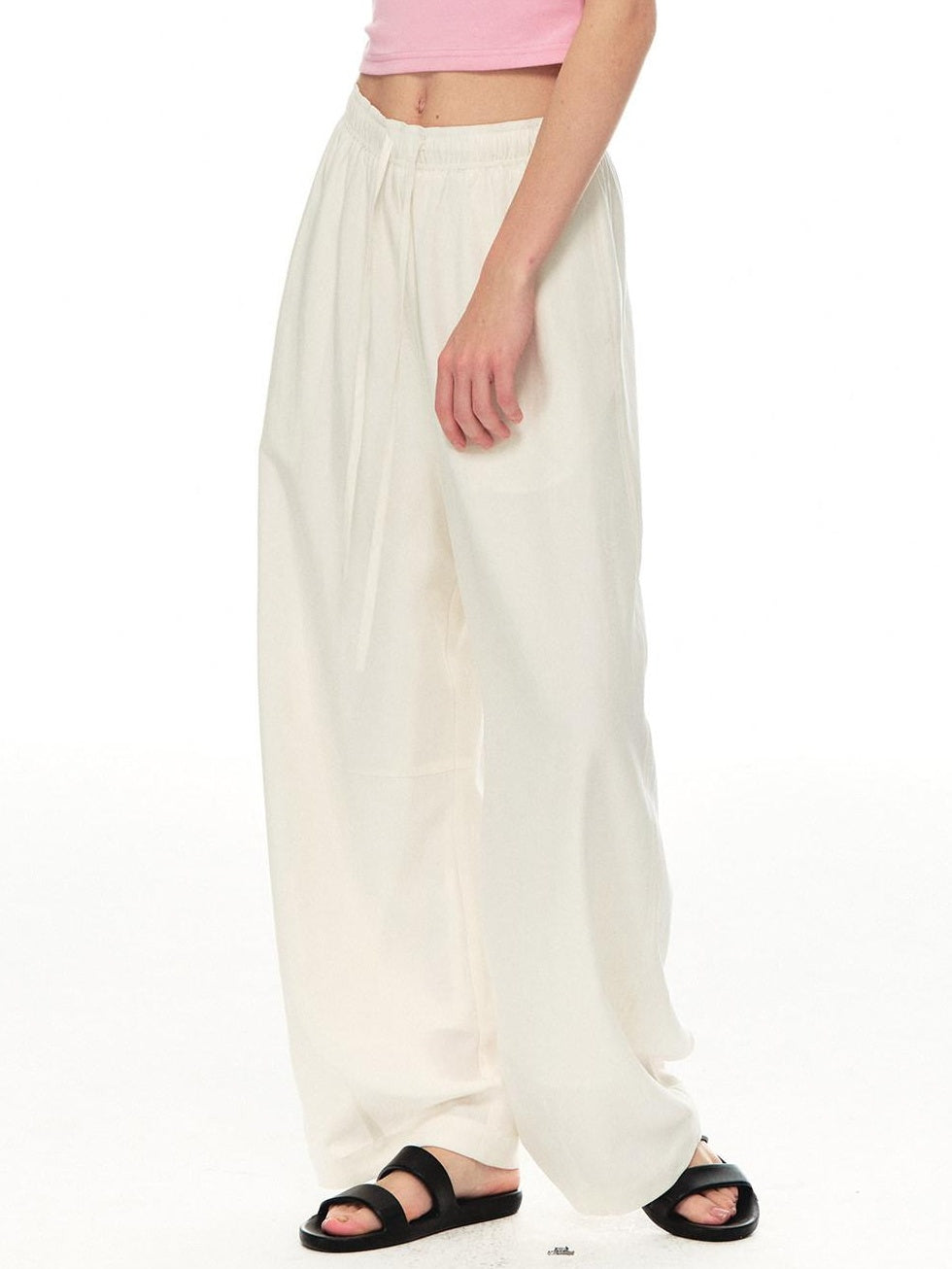 Country Moment Breathable Lyocell Linen Relaxed Balloon Drawstring Unisex Casual Wide Leg Pants