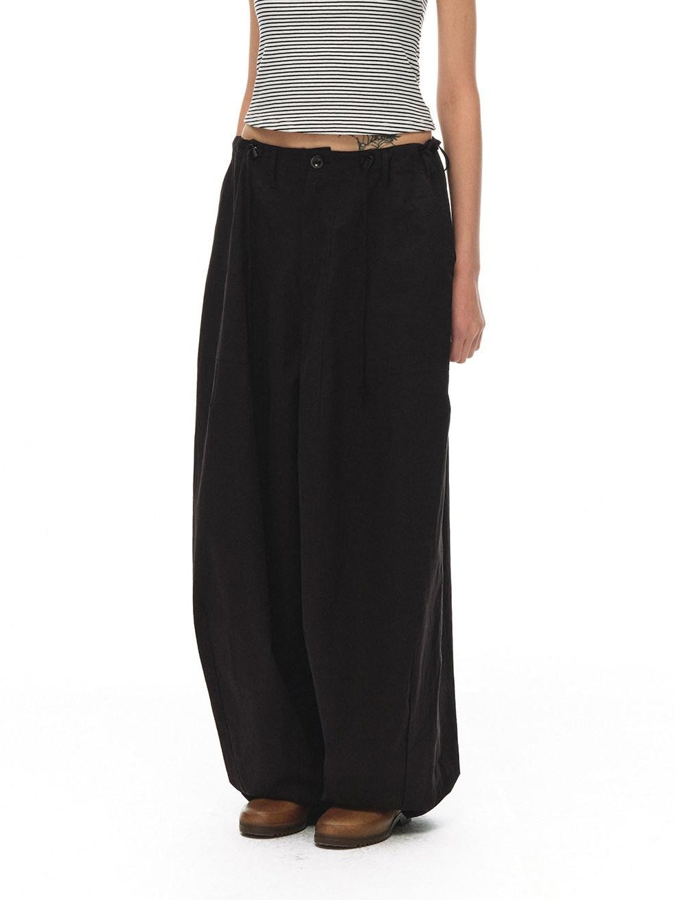 Country Moment Organic Cotton Slight Stretch Relaxed Mid Rise Solid Black Wide Leg Pants