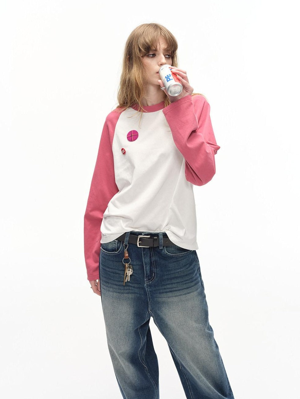 Country Moment 100% Cotton Soft Loose Colorblock Raglan Unisex Casual Long Sleeve T-Shirts