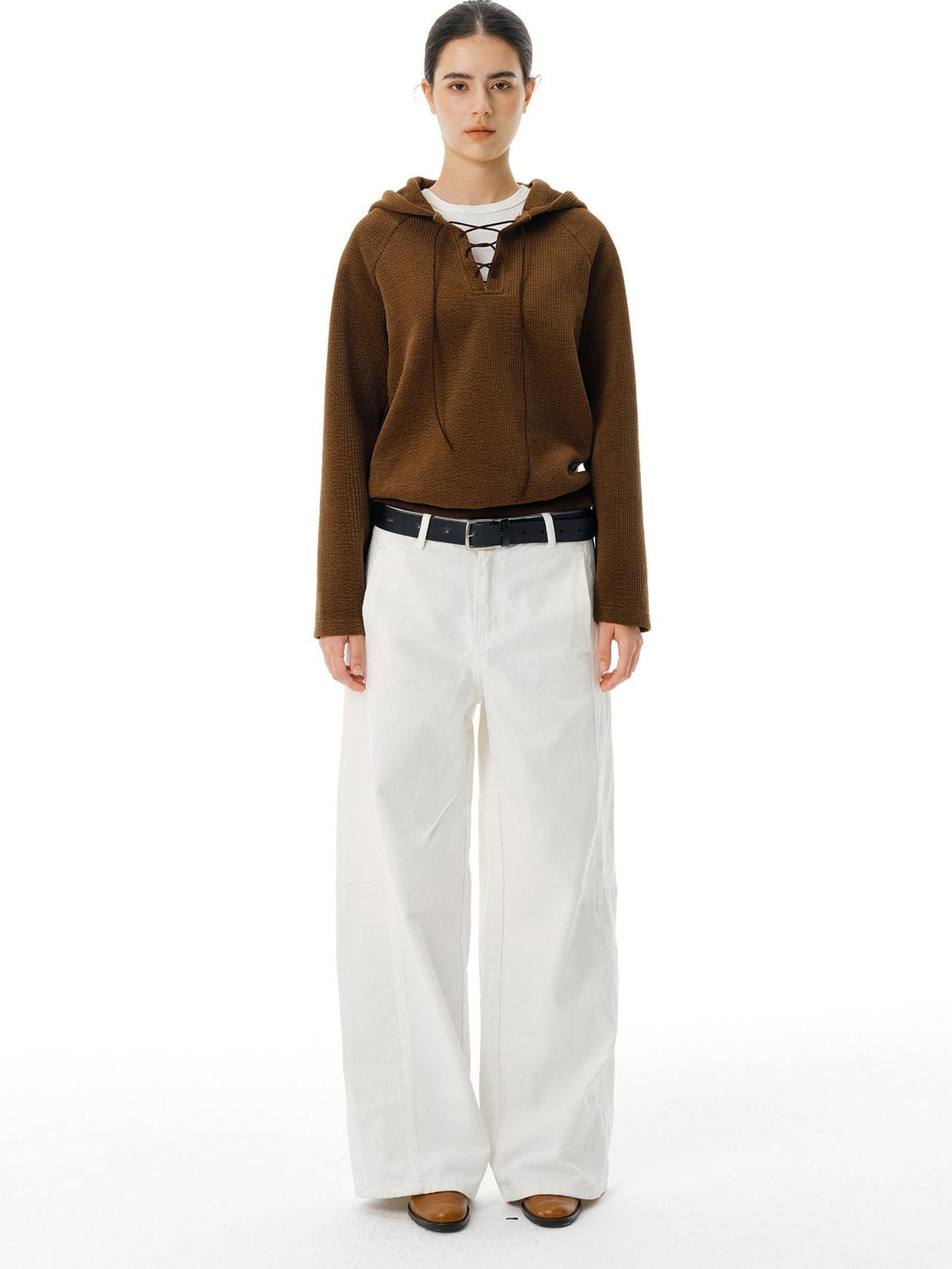 Country Moment Breathable Cotton Mid Waist Patchwork 3D Tailored Casual Khaki Wide Leg Pants