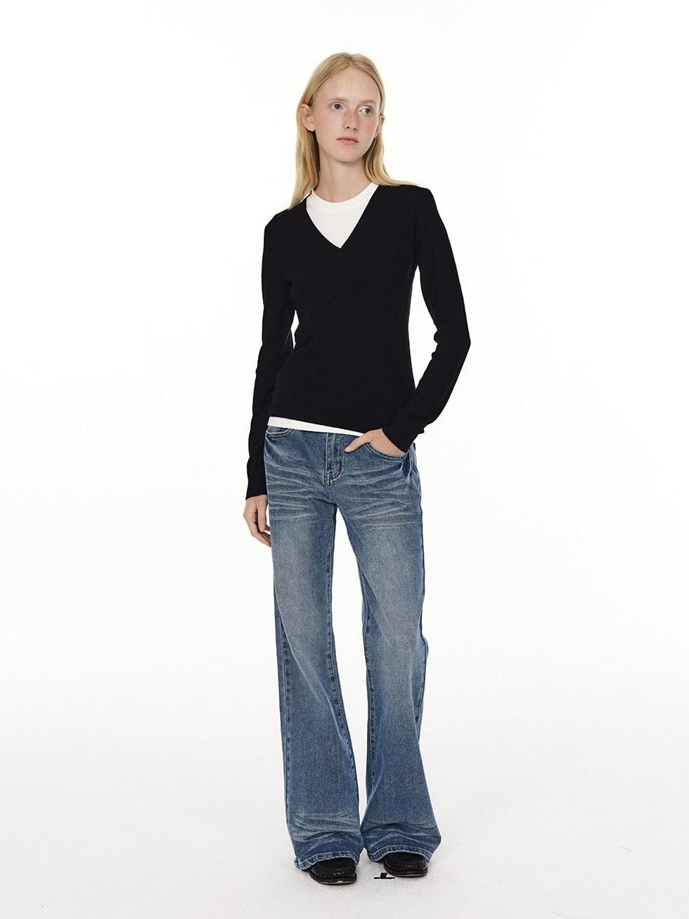 Country Moment Low Rise Stretch Cotton Casual Zip Fly Everyday Washed Blue Flared Jeans