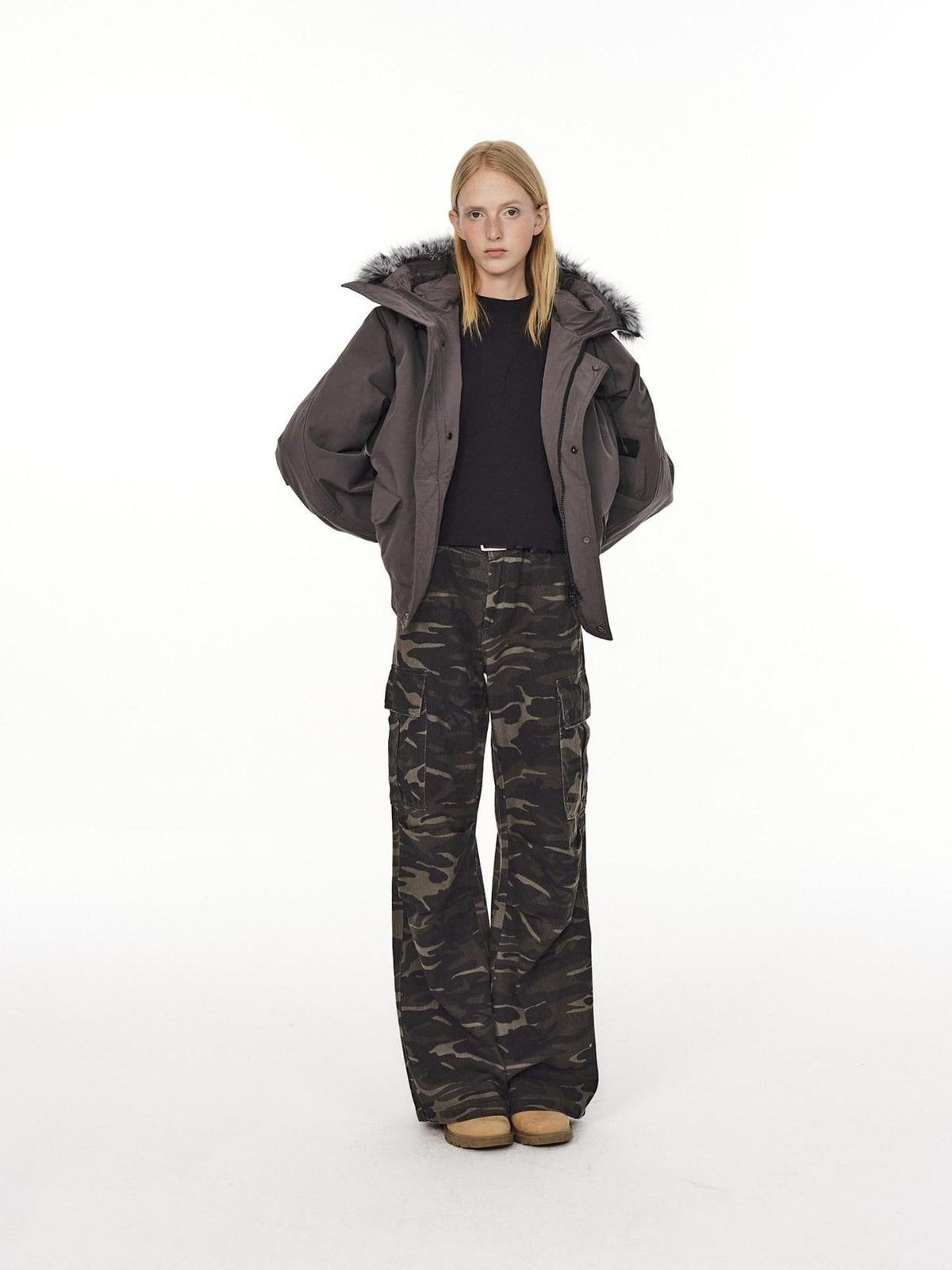 Country Moment Pure Cotton Loose Wide Leg Button Fly Casual Youth Camouflage Cargo Pants