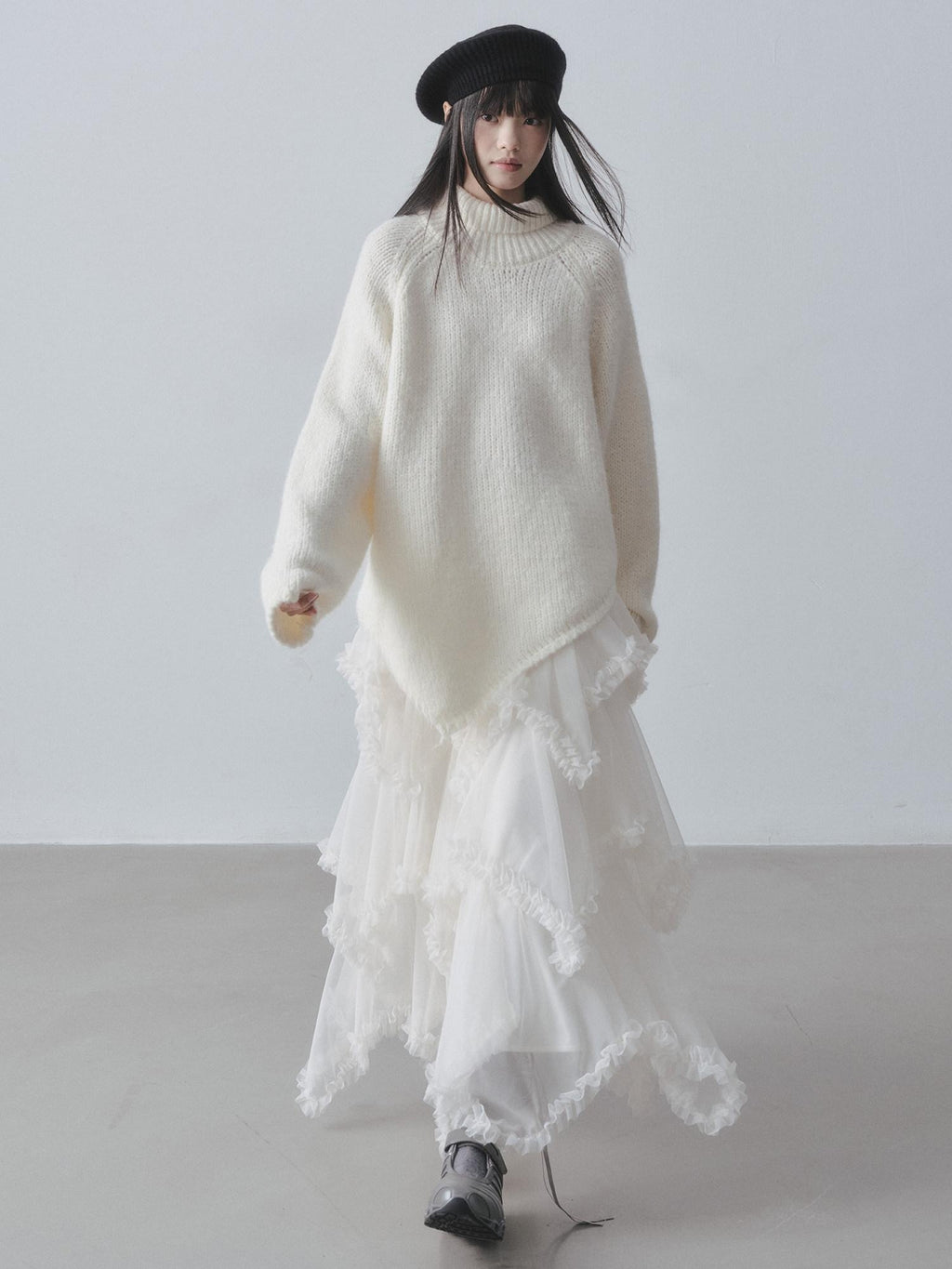 DDGIRL studio Soft Thick Asymmetric Oversized High Neck Commuter Women Iceland Dream Sweaters