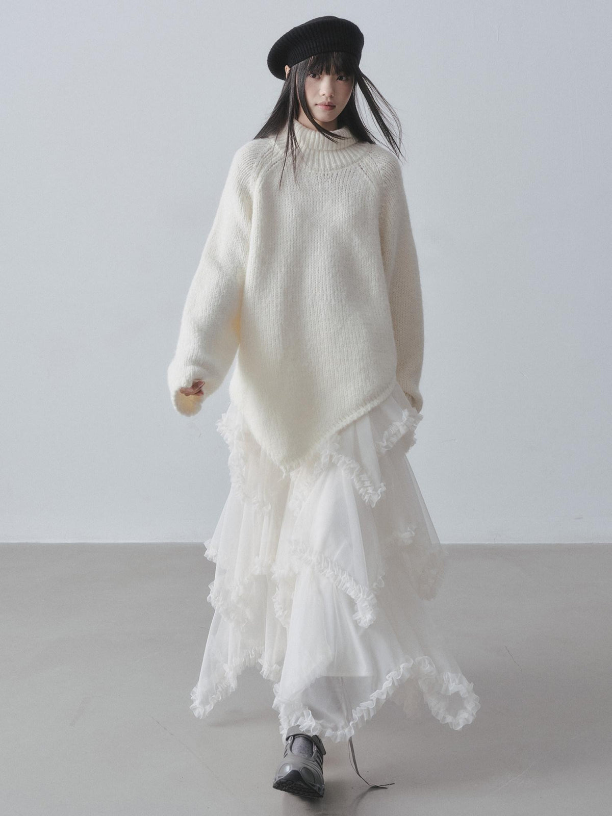 DDGIRL studio Soft Thick Asymmetric Oversized High Neck Commuter Women Iceland Dream Sweaters