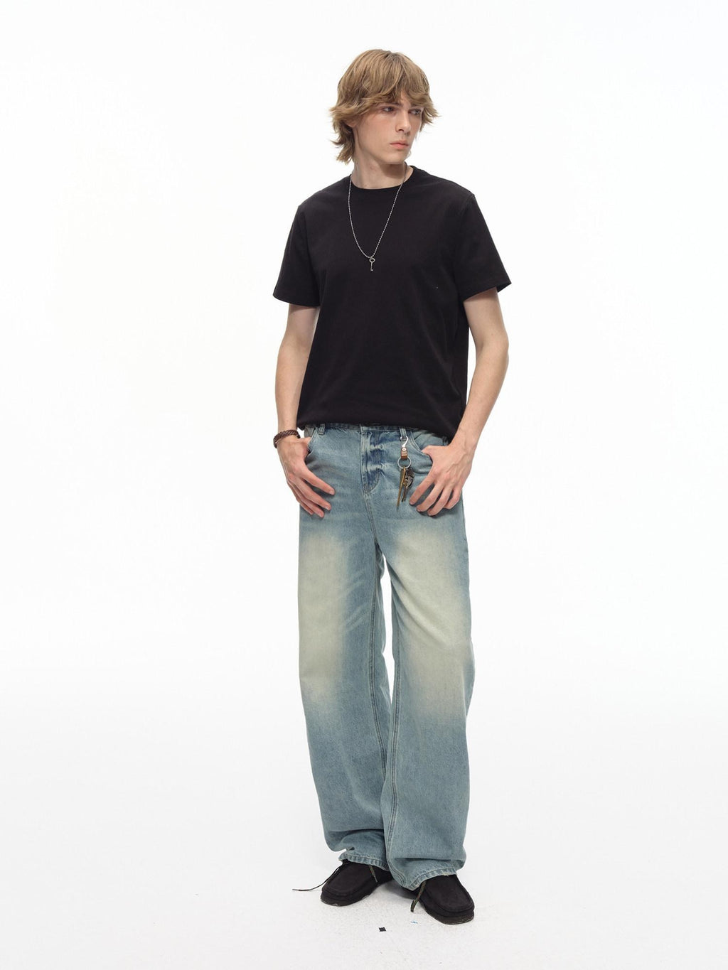 Country Moment Washed Gradient Mid Rise Relaxed Casual Gray Blue Stretch Straight Leg Jeans