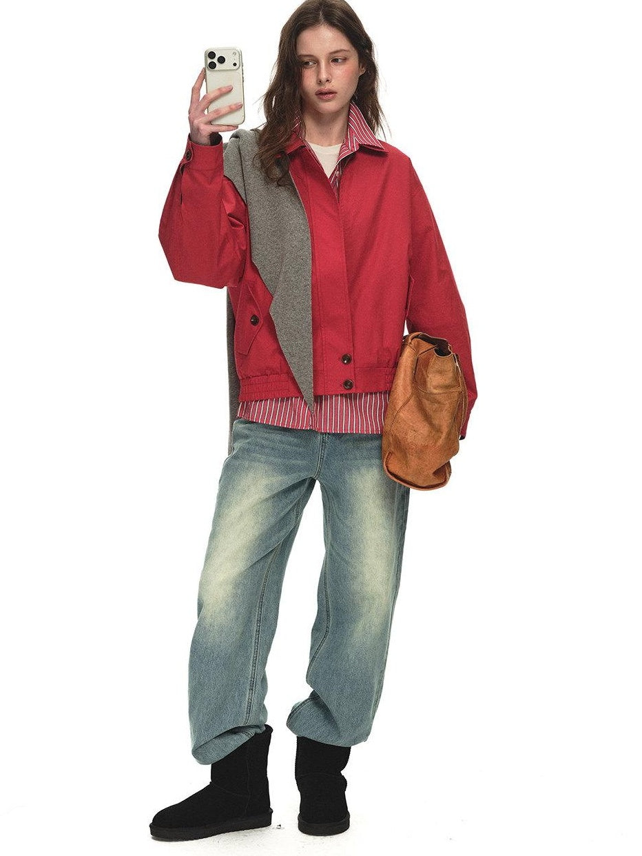 Country Moment Reversible Relaxed Unisex Cotton Plaid Zip Collar Ribbed Hem Cropped Jackets