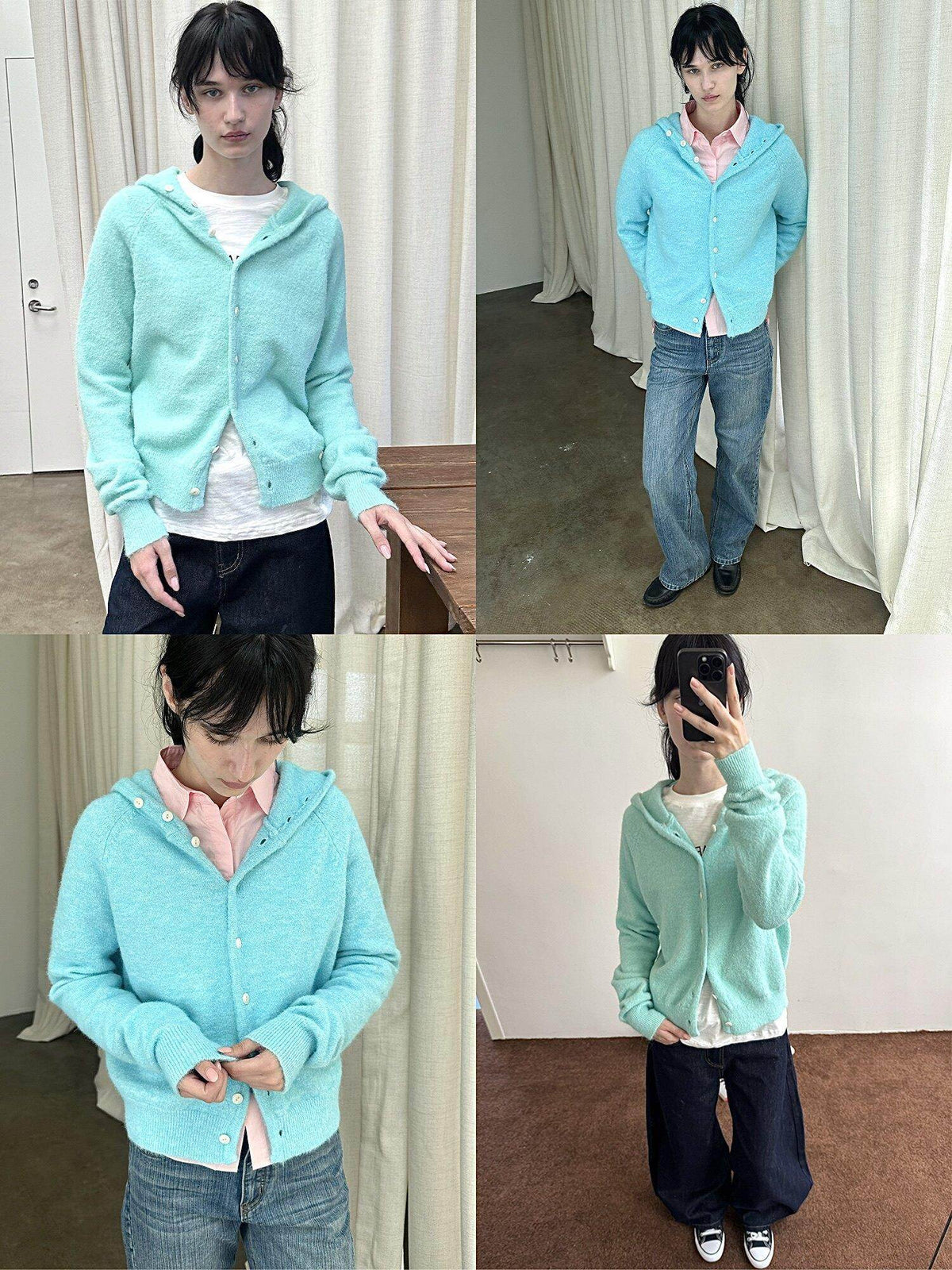 Country Moment Soft Button Closure Hooded Loose Fit Unisex Polyester Blend Cardigans