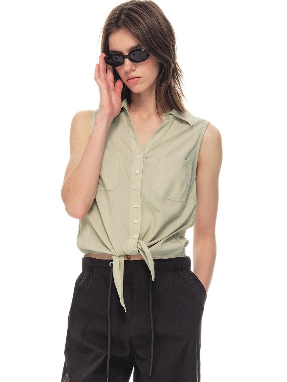 Country Moment Breathable Quick Dry Loose Tie Front Women Commuter Modal Sleeveless Short Shirts