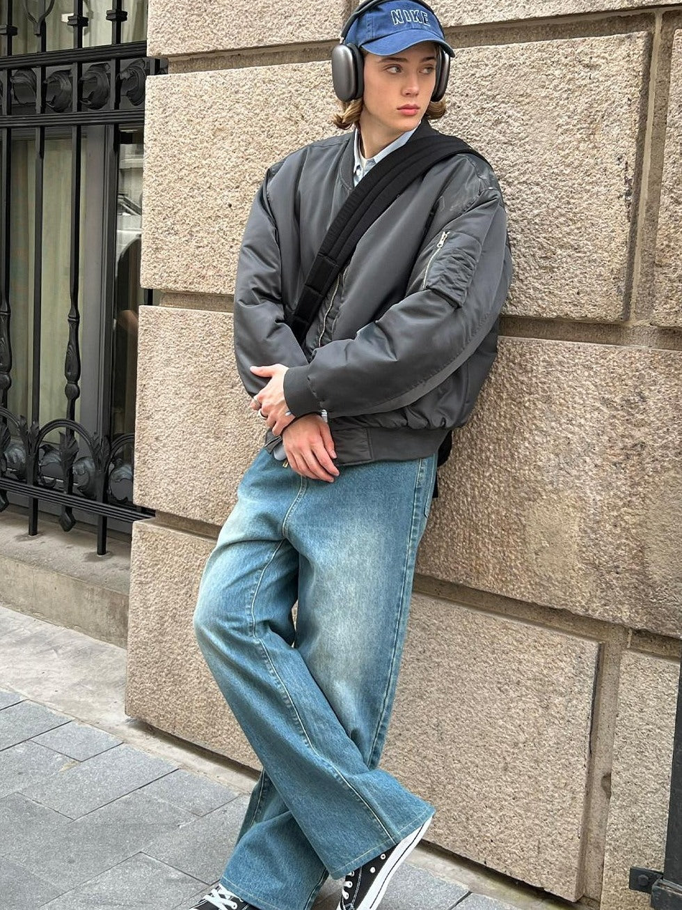 Country Moment Warm Loose Fit Zip Baseball Collar Unisex Youth Casual Polyester Bomber Jackets