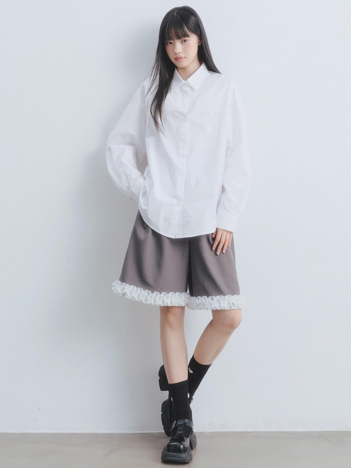 DDGIRL studio Pearl Embellished Pure Cotton Loose Fit Button Cardigan Office Shirts