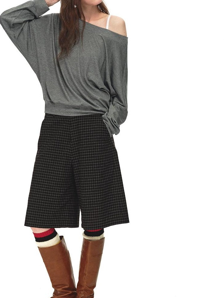 Country Moment Breathable Viscose Loose Batwing Long Sleeve Solid Off Shoulder Crop Tops