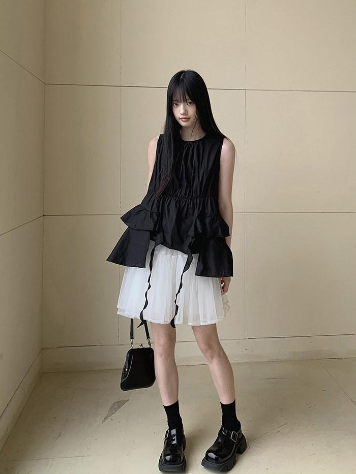 DDGIRL studio Soft 100 Percent Cotton High Waist H Sleeveless Commuter Dress Black Tank Tops