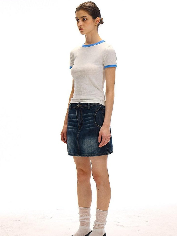 Country Moment 100% Cotton Ribbed Crew Neck Moisture Wicking Two Tone Short Sleeve T-Shirts