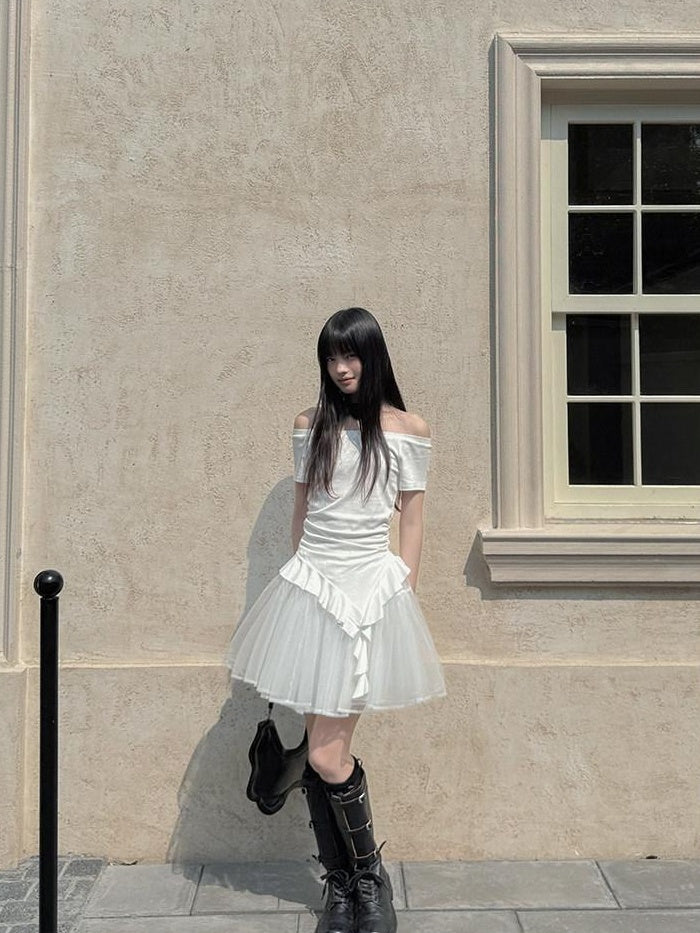 DDGIRL studio Flattering High Waist Lined Office A Line Puff Short White Nylon Mini Skirts