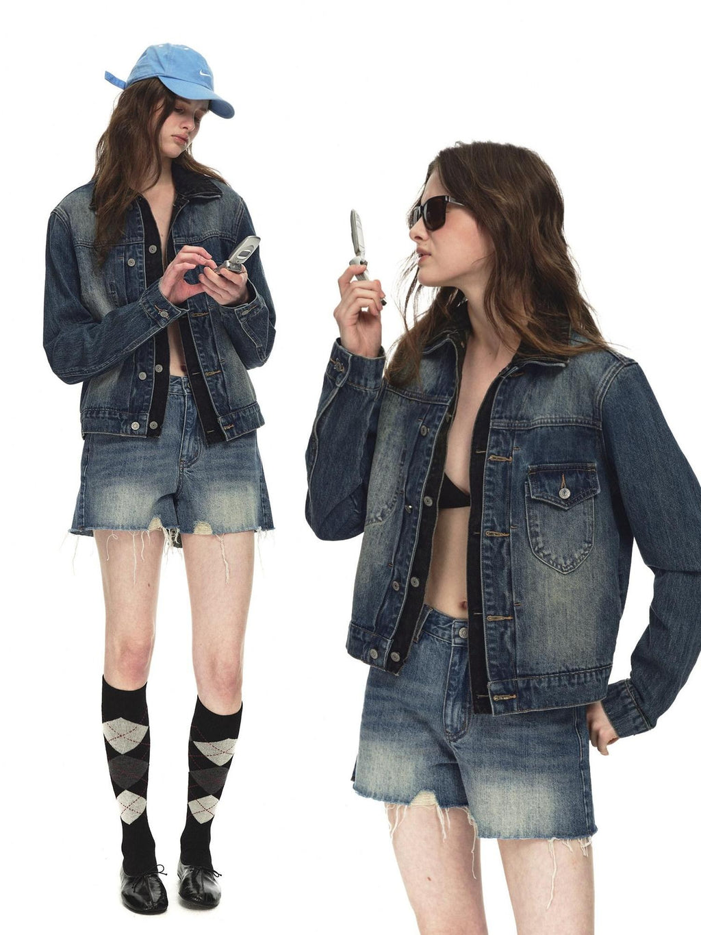 Country Moment Tie Dye Gradient Oversized Short Cotton Blend Women Casual Denim Jackets