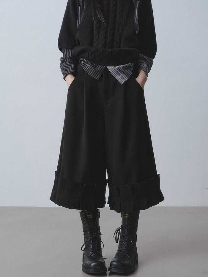 DDGIRL studio High Waist Pleated Solid Black Women Workwear Zipper Durable Wide Leg Pants