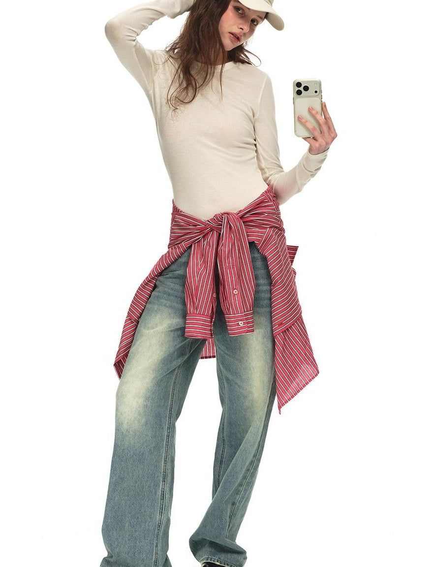Country Moment Breathable Lyocell Wool Slim Crewneck Commuter Casual Long Sleeve T-Shirts
