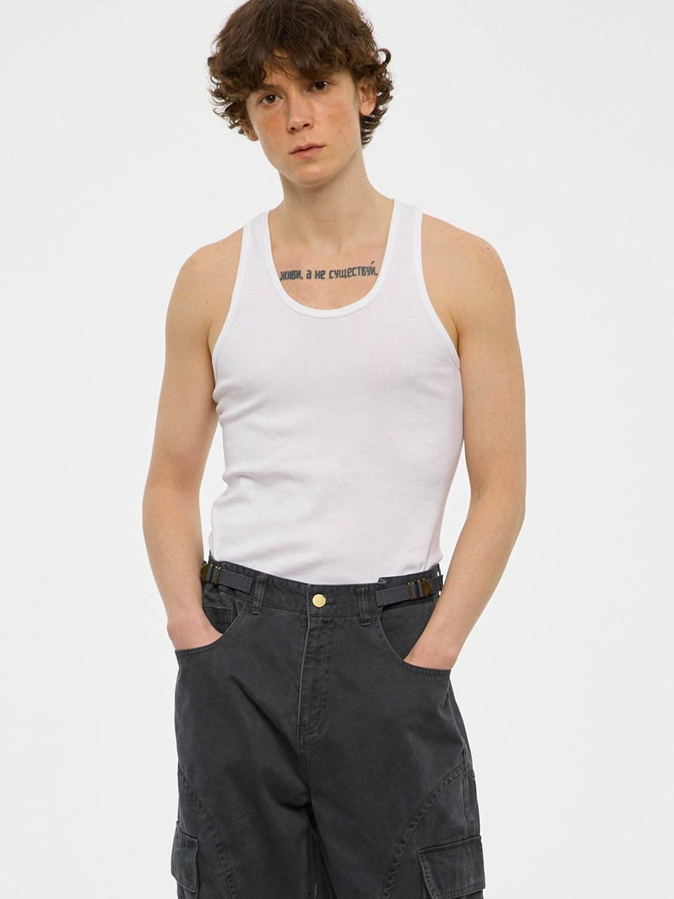 Country Moment Soft Stretch Cotton Slim Fit Japanese Round Neck Youth Casual White Tank Tops