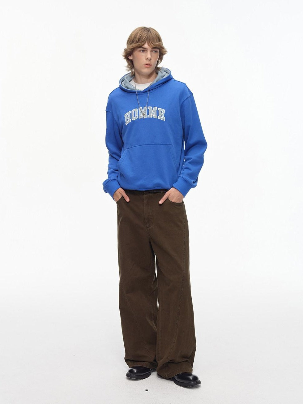 Country Moment Washed Patchwork Pure Cotton Mid Rise Loose Straight Youth Casual Wide Leg Pants