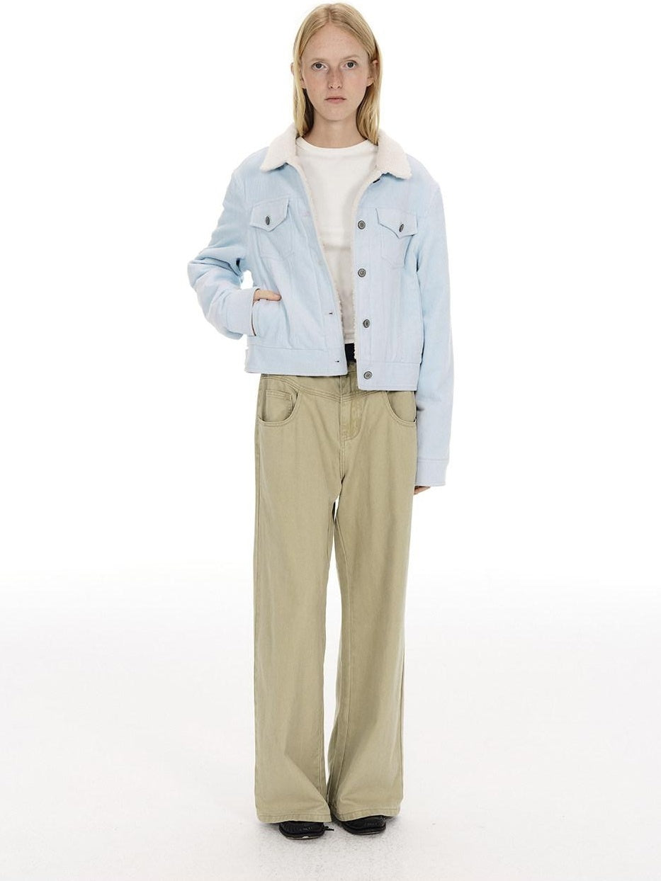 Country Moment Warm Fleece Lined Vintage Cropped Button Front Women Cotton Denim Jackets