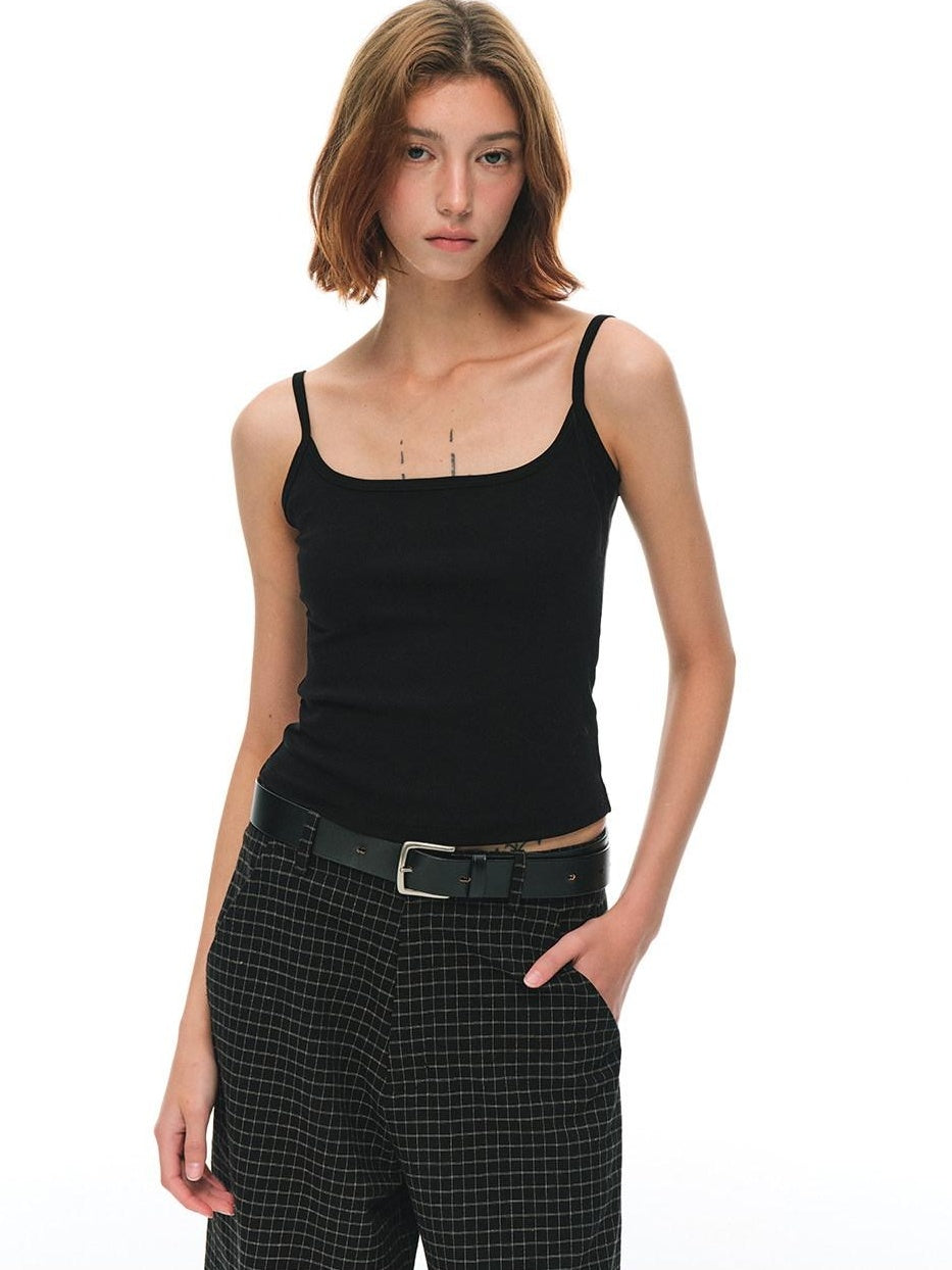 Country Moment Cotton Stretch Ribbed Slim Fit Square Neck Double Strap Backless Camisoles