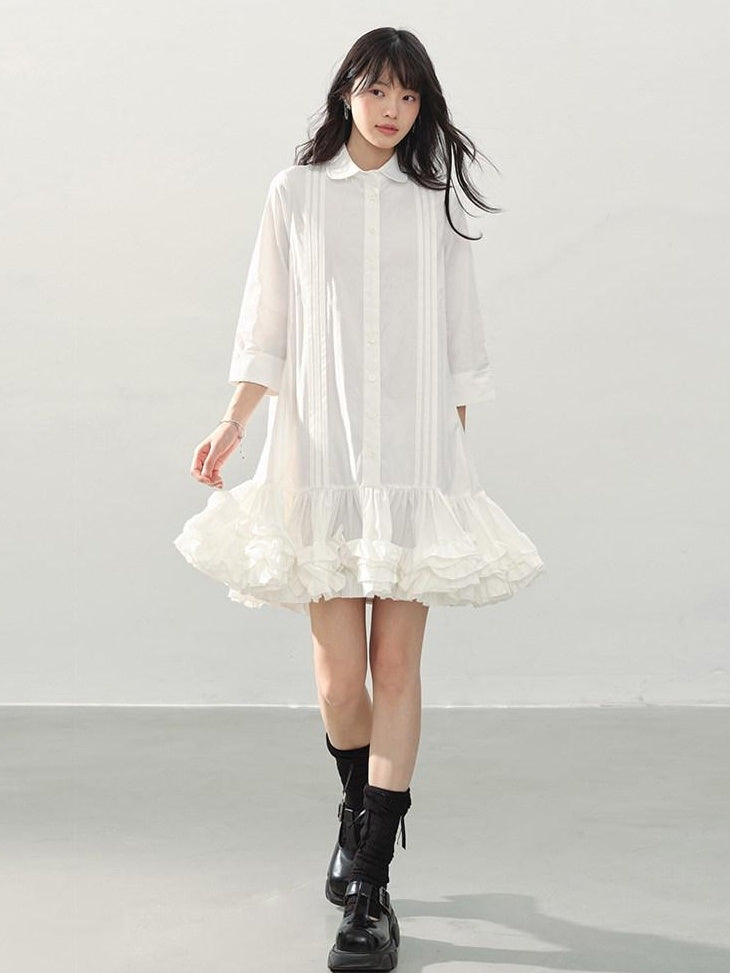 DDGIRL studio Shape Retaining Cotton Ruffle Aline Loose Waist Commuter Women Midi Dresses