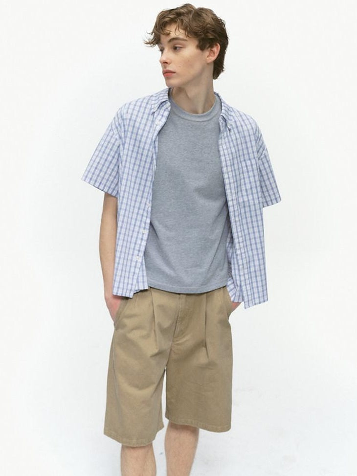 Country Moment Durable Cotton Loose Straight Zip Casual Khaki Navy Mid-Length Shorts