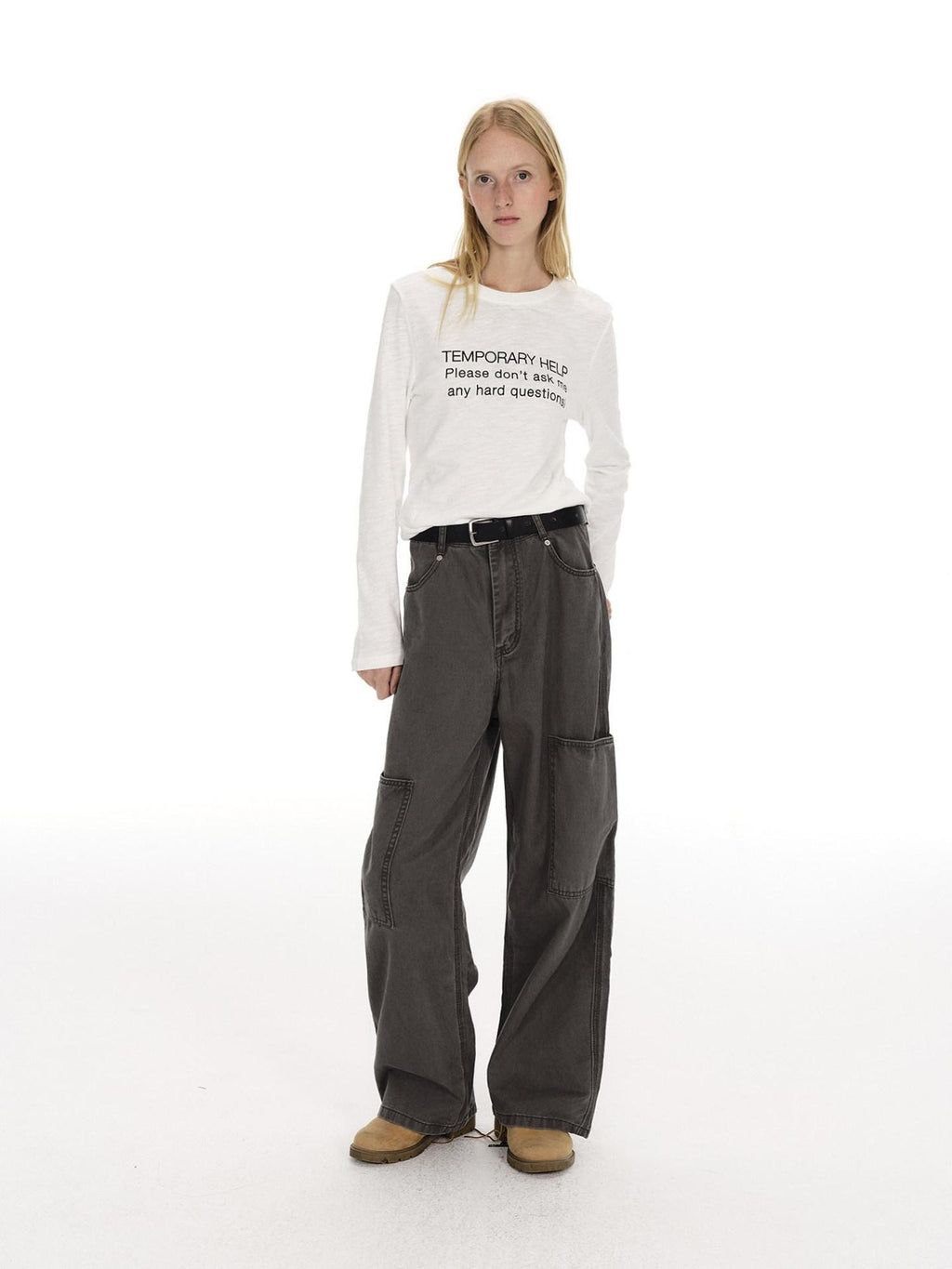 Country Moment 100% Cotton High Waist Breathable Loose Wide Leg Pockets Button Fly Cargo Pants