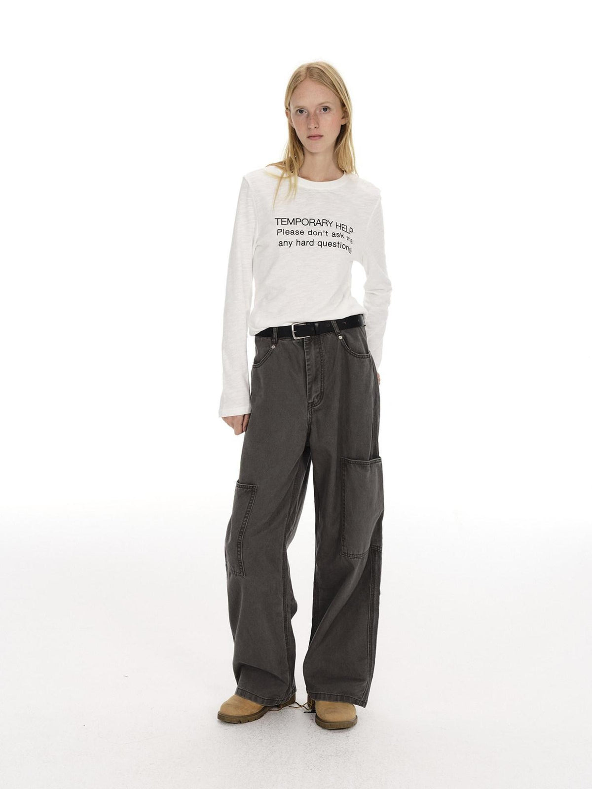 Country Moment 100% Cotton High Waist Breathable Loose Wide Leg Pockets Button Fly Cargo Pants