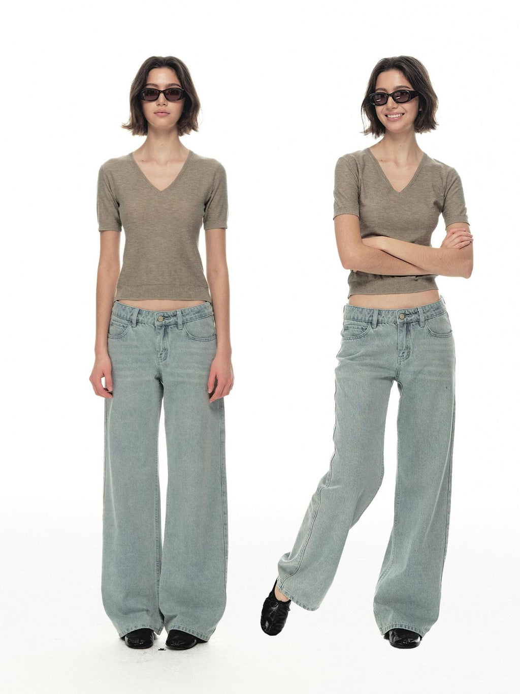 Country Moment Breathable Antipilling Silk Wool Blend Slim V-neck Short Sleeve T-Shirts