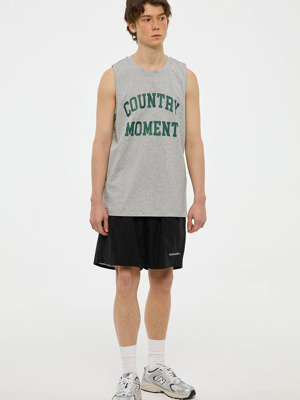 Country Moment Cotton Heather Gray Loose Japanese Youth Round Neck Sweat Vest Tank Tops