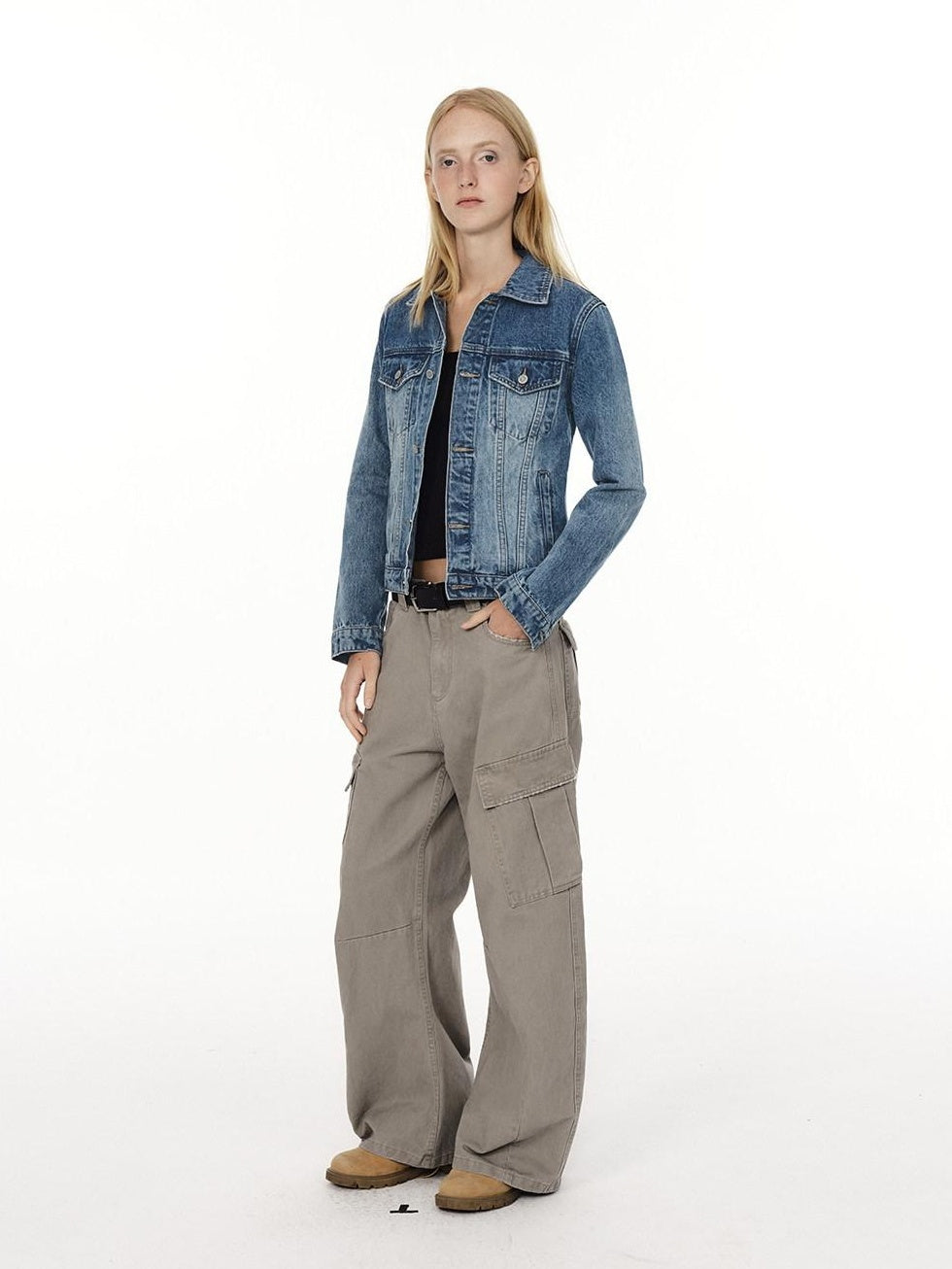 Country Moment Durable Gradient Washed Button Detail Vintage Slim Cropped Unisex Denim Jackets