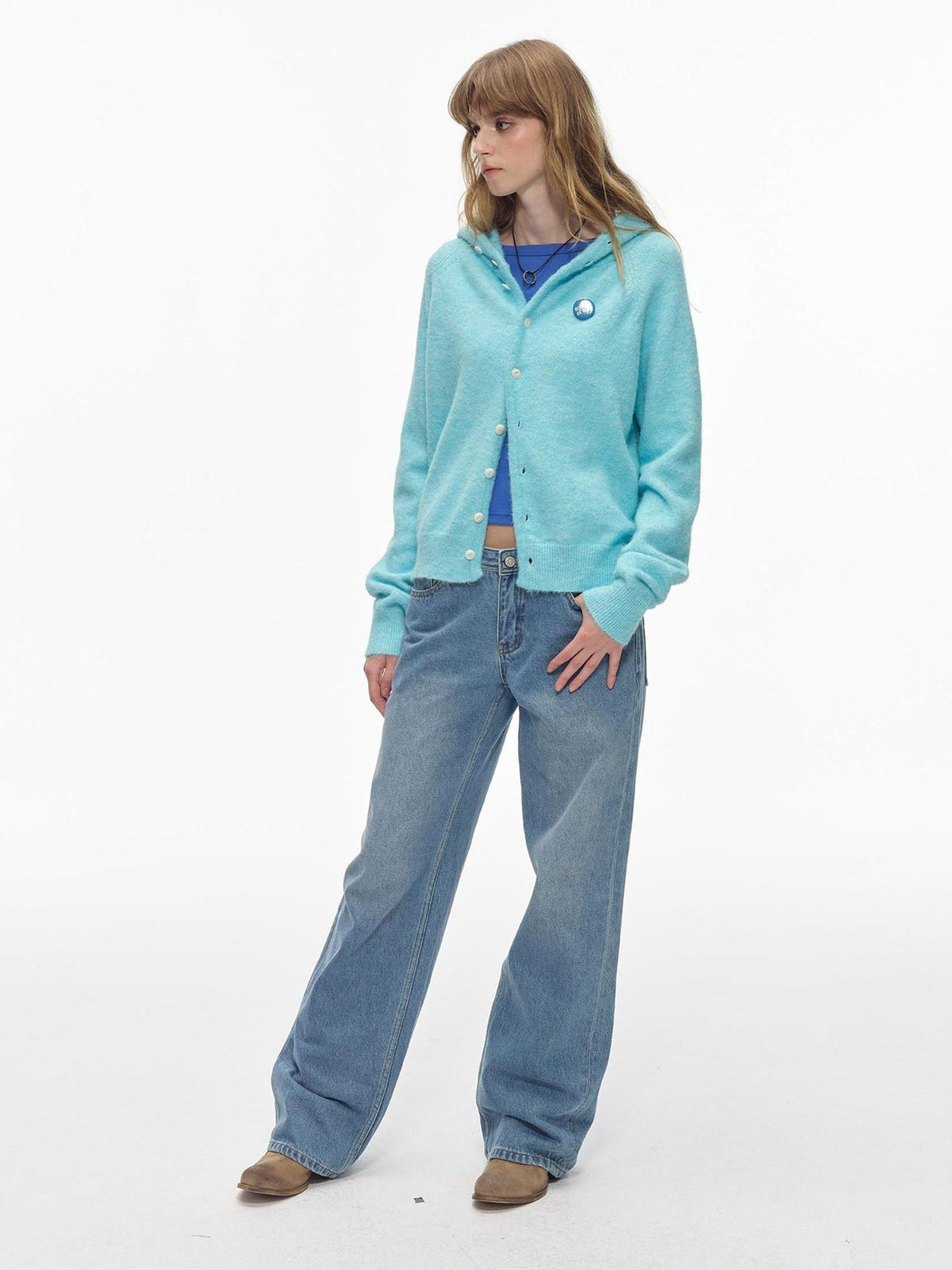 Country Moment Soft Button Closure Hooded Loose Fit Unisex Polyester Blend Cardigans